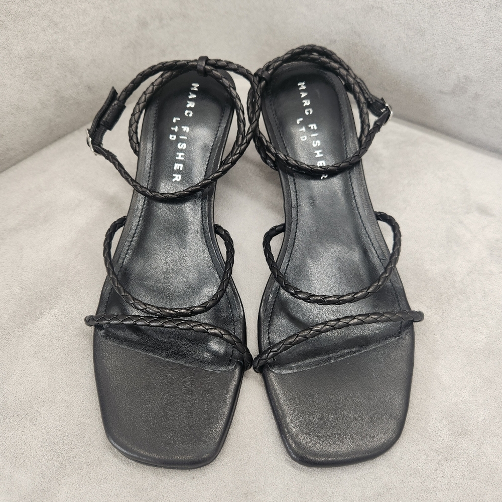 Marc Fisher Dress Sandals 7.5 Black Woven Leather Beylee Dainty Strappy New $130